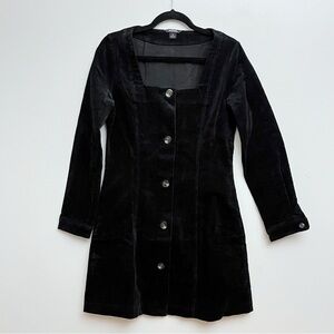 Monki Corduroy Square Neck Long Sleeve Button Black Mini Dress Women’s 32 NEW